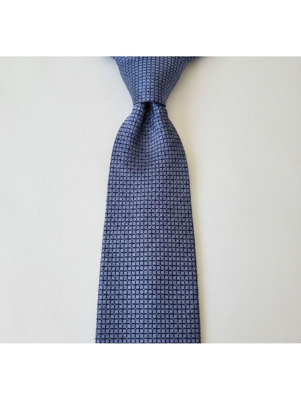 Nautica Blue Geometric Pattern Silk Tie Made in Costa Rica